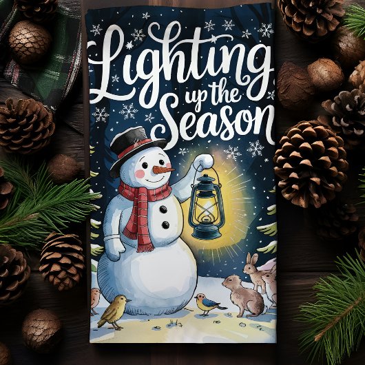 Verlichting van het seizoen Sneeuwman Kerstmis Theedoek