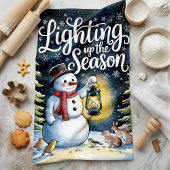 Verlichting van het seizoen Sneeuwman Kerstmis Theedoek