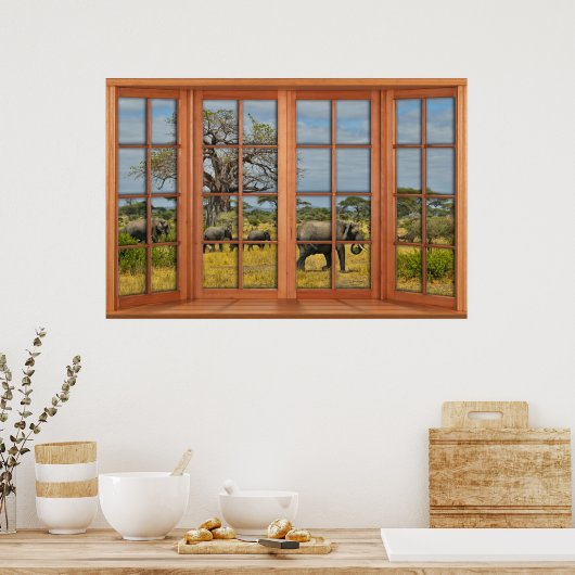 Verlichting van het venster van Afrikaanse olifant Poster (Keuken)