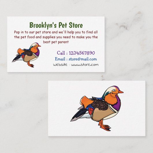 Verlichting van kleurrijke mandarijneenden visitekaartje (Voorkant / Achterkant)