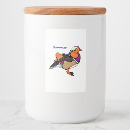 Verlichting van kleurrijke mandarijneenden voedselcontainer etiket (Voorkant)