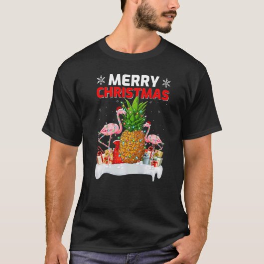 Verlichting Xmas Santa Hat Flamingo Pineapple Merr T-shirt (Voorkant)