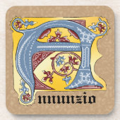 Verlichtingsbrief A (middeleeuws blauw en rood) Bier Onderzetter (Voorkant)