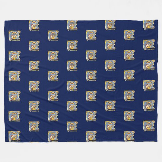 Verlichtingsbrief A (middeleeuws blauw en rood) Fleece Deken (Voorkant (Horizontaal))