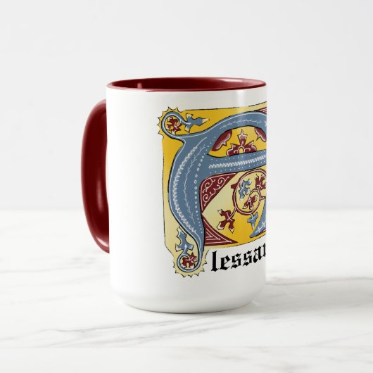 Verlichtingsbrief A (middeleeuws blauw en rood) Mok (Voorkant links)