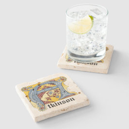 Verlichtingsbrief A (middeleeuws blauw en rood) Stenen Onderzetter