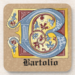 Verlichtingsbrief B (middeleeuws blauw en rood) Bier Onderzetter