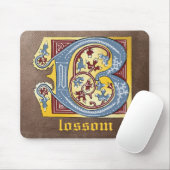 Verlichtingsbrief B (middeleeuws blauw en rood) Muismat (Met muis)