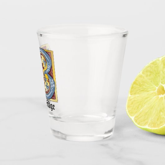 Verlichtingsbrief B (middeleeuws blauw en rood) Shot Glas (Rechts)