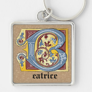 Verlichtingsbrief B (middeleeuws blauw en rood) Sleutelhanger