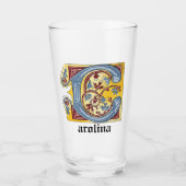 Verlichtingsbrief C (middeleeuws blauw en rood) Glas (Voorkant)