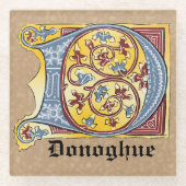 Verlichtingsbrief D (middeleeuws blauw en rood) Glazen Onderzetter (Voorkant)