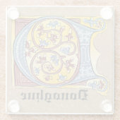 Verlichtingsbrief D (middeleeuws blauw en rood) Glazen Onderzetter (Achterkant)