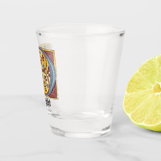 Verlichtingsbrief D (middeleeuws blauw en rood) Shot Glas (Rechts)