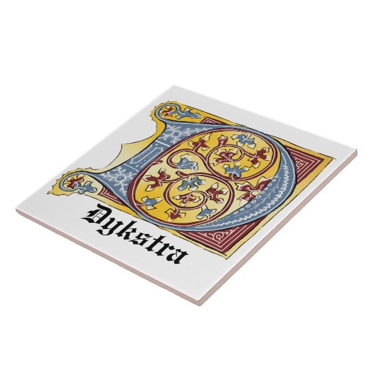 Verlichtingsbrief D (middeleeuws blauw en rood) Tegeltje (Zijkant)