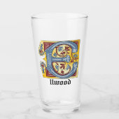 Verlichtingsbrief E (middeleeuws blauw en rood) Glas (Voorkant)