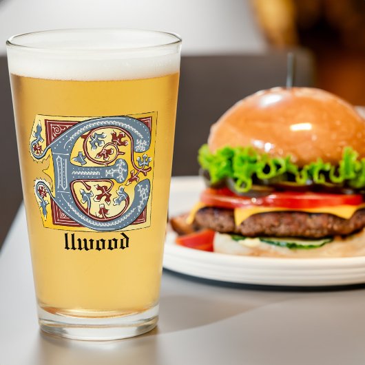 Verlichtingsbrief E (middeleeuws blauw en rood) Glas