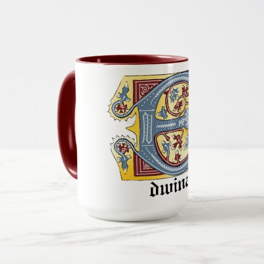 Verlichtingsbrief E (middeleeuws blauw en rood) Mok (Voorkant links)