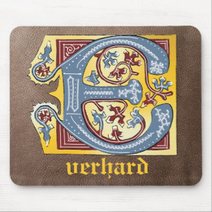 Verlichtingsbrief E (middeleeuws blauw en rood) Muismat