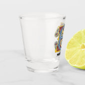 Verlichtingsbrief E (middeleeuws blauw en rood) Shot Glas (Links)