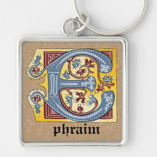 Verlichtingsbrief E (middeleeuws blauw en rood) Sleutelhanger