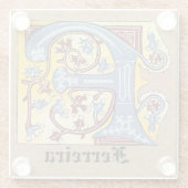 Verlichtingsbrief F (middeleeuws blauw en rood) Glazen Onderzetter (Achterkant)