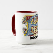 Verlichtingsbrief F (middeleeuws blauw en rood) Mok (Voorkant links)