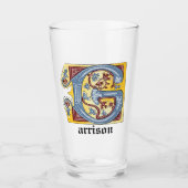 Verlichtingsbrief G (middeleeuwen blauw en rood) Glas (Voorkant)