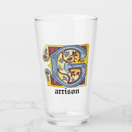 Verlichtingsbrief G (middeleeuwen blauw en rood) Glas (Voorkant)