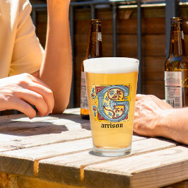 Verlichtingsbrief G (middeleeuwen blauw en rood) Glas