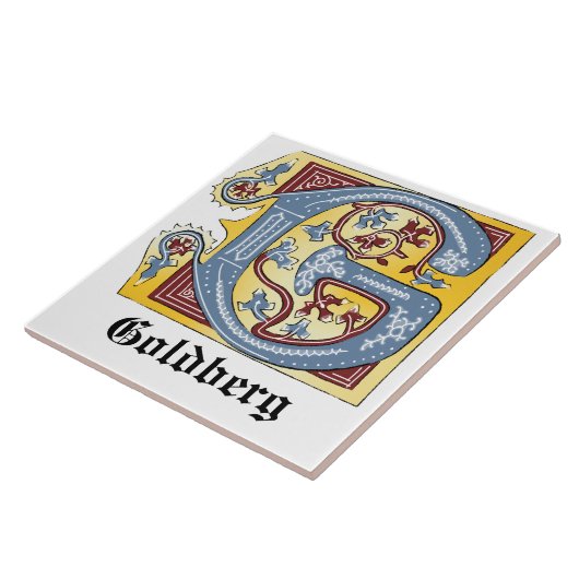 Verlichtingsbrief G (middeleeuwen blauw en rood) Tegeltje (Zijkant)