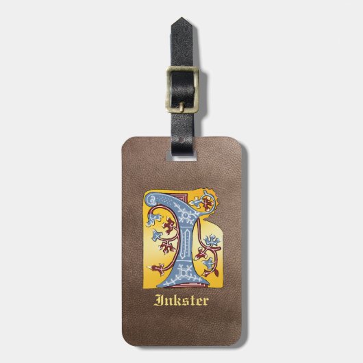 Verlichtingsbrief I (middeleeuws blauw en rood) Bagagelabel (Voorkant verticaal)