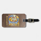 Verlichtingsbrief J (middeleeuws blauw en rood) Bagagelabel (Voorkant horizontaal)