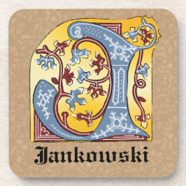 Verlichtingsbrief J (middeleeuws blauw en rood) Bier Onderzetter