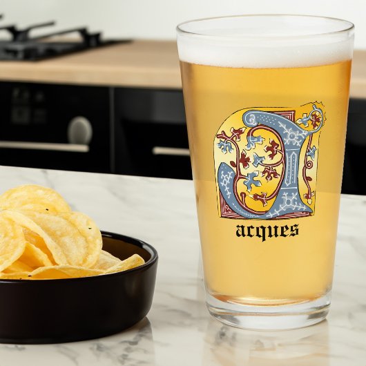 Verlichtingsbrief J (middeleeuws blauw en rood) Glas