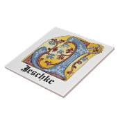 Verlichtingsbrief J (middeleeuws blauw en rood) Tegeltje (Zijkant)