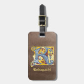 Verlichtingsbrief (K) voor middeleeuws blauw en ro Bagagelabel (Voorkant verticaal)