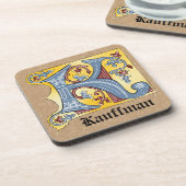 Verlichtingsbrief (K) voor middeleeuws blauw en ro Bier Onderzetter (Linkerzijde)