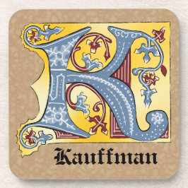 Verlichtingsbrief (K) voor middeleeuws blauw en ro Bier Onderzetter