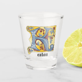 Verlichtingsbrief (K) voor middeleeuws blauw en ro Shot Glas