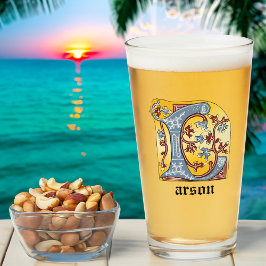 Verlichtingsbrief L (middeleeuws blauw en rood) Glas