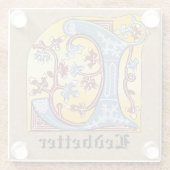 Verlichtingsbrief L (middeleeuws blauw en rood) Glazen Onderzetter (Achterkant)