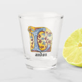 Verlichtingsbrief L (middeleeuws blauw en rood) Shot Glas (Voorkant)