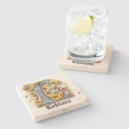 Verlichtingsbrief L (middeleeuws blauw en rood) Stenen Onderzetter