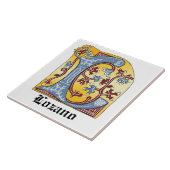 Verlichtingsbrief L (middeleeuws blauw en rood) Tegeltje (Zijkant)