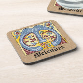 Verlichtingsbrief M (middeleeuws blauw en rood) Bier Onderzetter (Linkerzijde)