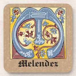 Verlichtingsbrief M (middeleeuws blauw en rood) Bier Onderzetter