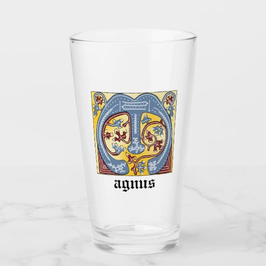 Verlichtingsbrief M (middeleeuws blauw en rood) Glas (Voorkant)