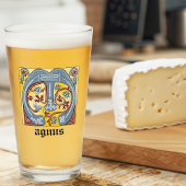 Verlichtingsbrief M (middeleeuws blauw en rood) Glas