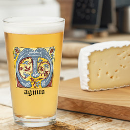 Verlichtingsbrief M (middeleeuws blauw en rood) Glas